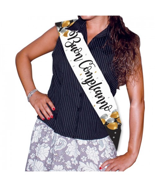 FASCIA METALLIZZATA "BUON COMPLEANNO" PRESTIGE 168X10CM -