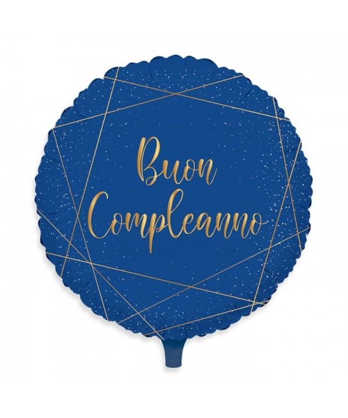 PALLONE MYLAR 18" 45CM BLU-ORO BUON COMPLEANNO - L'Officina