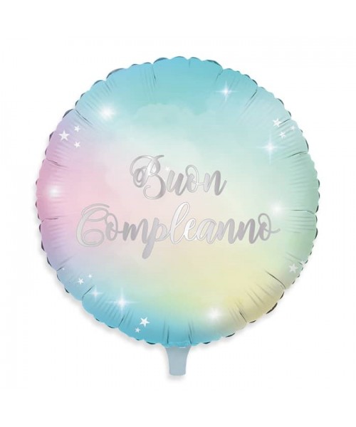 PALLONE MYLAR 18" 45CM SOFT RAINBOW BUON COMPLEANNO -