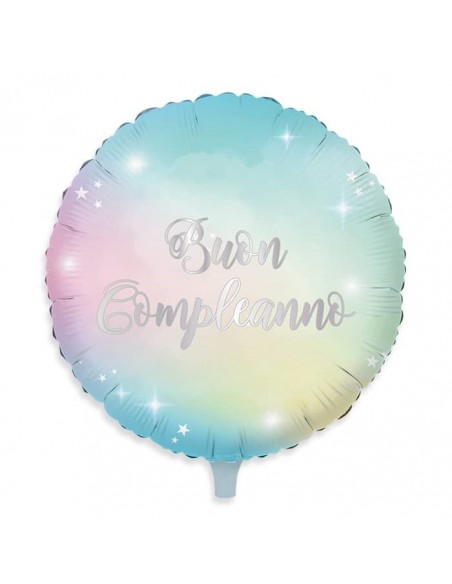 PALLONE MYLAR 18" 45CM SOFT RAINBOW BUON COMPLEANNO -