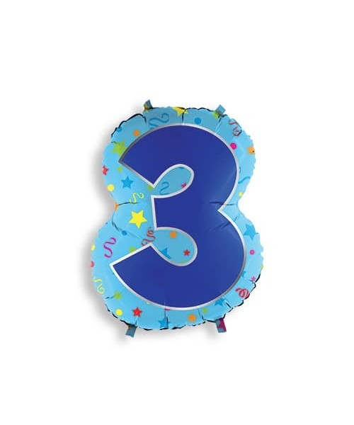 MYLAR NUMERO  3  DESIGN BLU H 60 CM