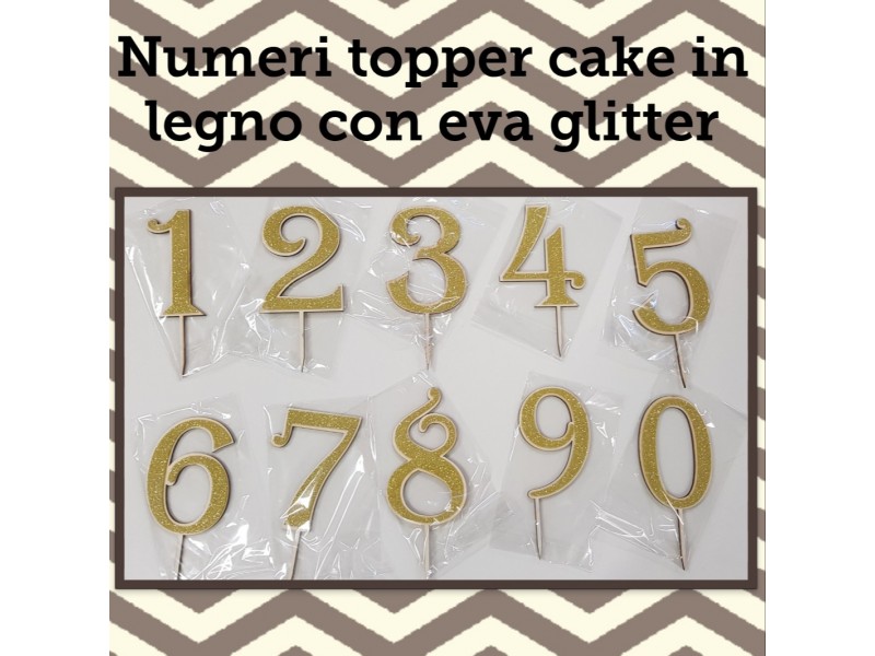 NUMERO LEGNO 2 CON EVA GLITTER ORO CM. H. 14CM TOPPER CAKE -