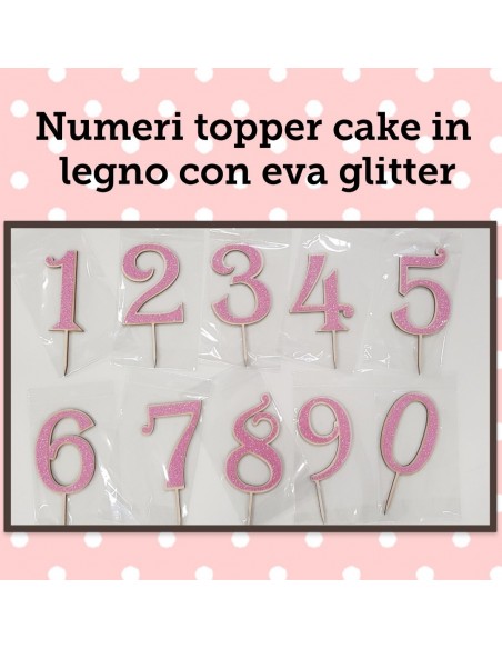 NUMERO LEGNO 3 CON EVA GLITTER FUXIA CM. H. 14CM TOPPER CAKE -