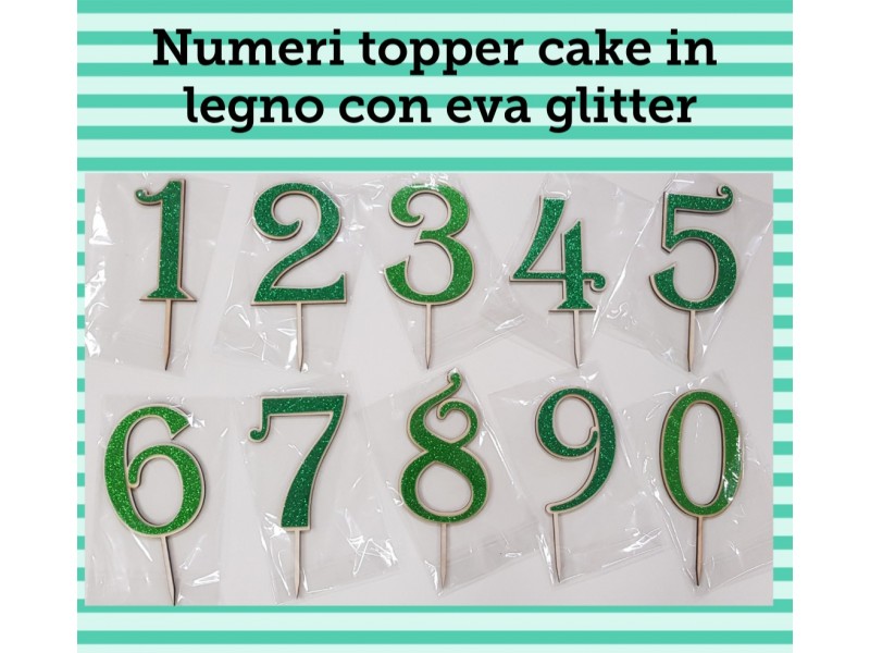 NUMERO LEGNO 0 CON EVA GLITTER VERDE CM. H. 14CM TOPPER CAKE -