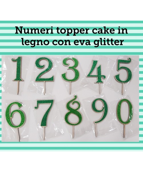 NUMERO LEGNO 3 CON EVA GLITTER VERDE CM. H. 14CM TOPPER CAKE -