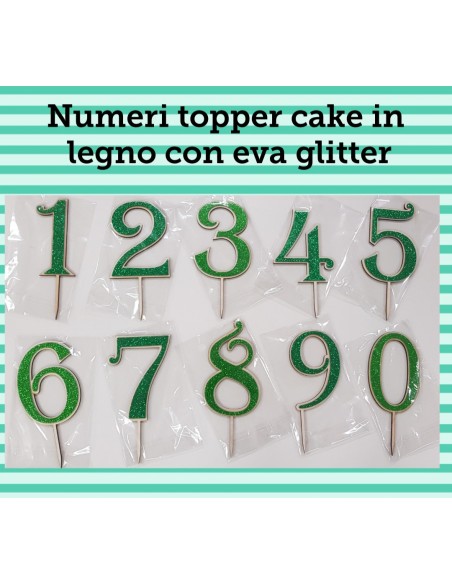NUMERO LEGNO 6 CON EVA GLITTER VERDE CM. H. 14CM TOPPER CAKE -