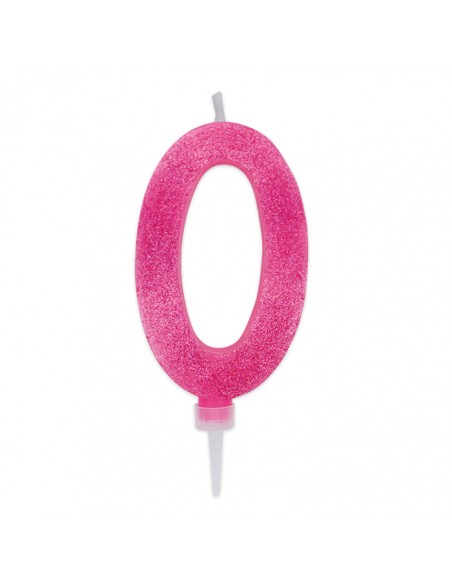 CANDELA NUMERO 0 CERA FUXIA GLITTER 15CM - L'Officina delle