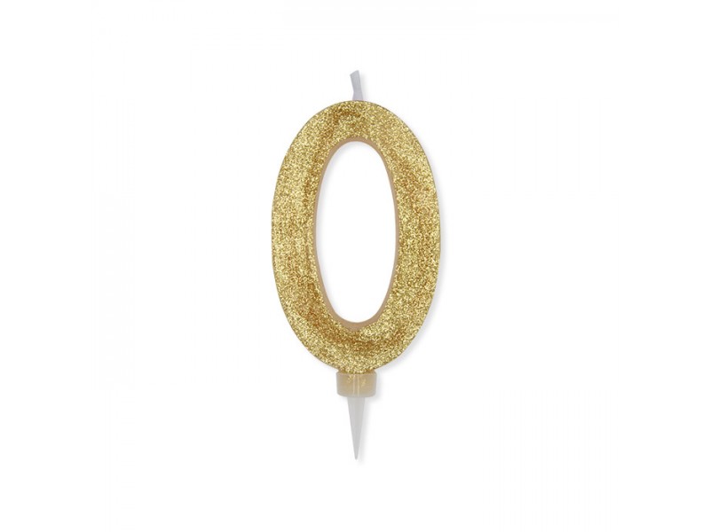 CANDELA NUMERO 0 CERA ORO GLITTER 15CM - L'Officina delle feste