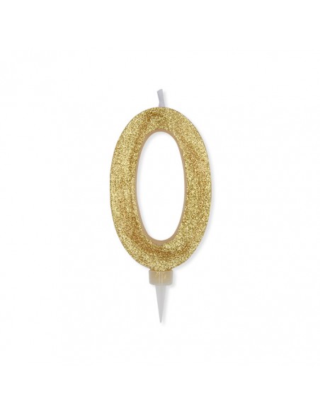 CANDELA NUMERO 0 CERA ORO GLITTER 15CM - L'Officina delle feste