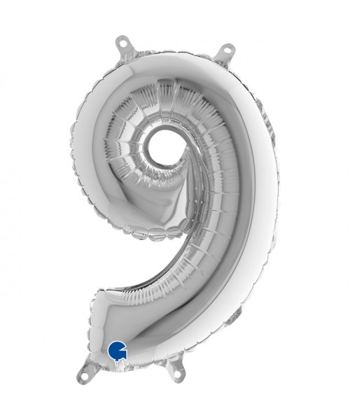 NUMERO MYLAR MEDIO SILVER 9 35CM - L'Officina delle feste