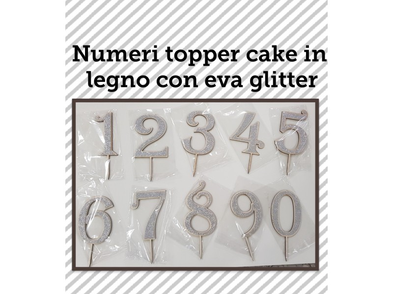 NUMERO LEGNO 0 CON EVA GLITTER ARGENTO CM. H. 14CM TOPPER CAKE