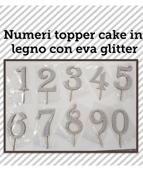 NUMERO LEGNO 3 CON EVA GLITTER ARGENTO CM. H. 14CM TOPPER CAKE