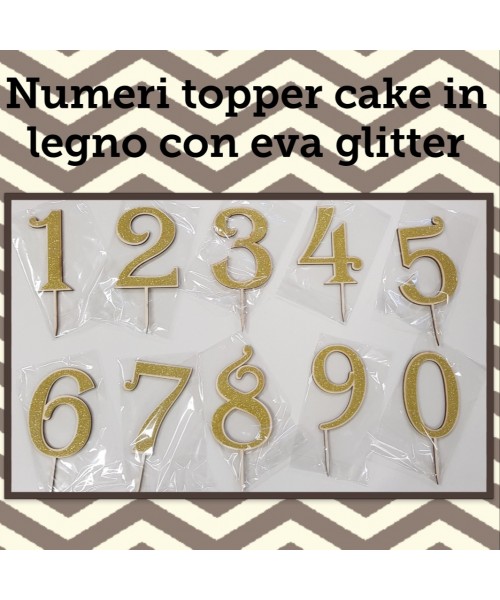 NUMERO LEGNO 4 CON EVA GLITTER ORO CM. H. 14CM TOPPER CAKE -