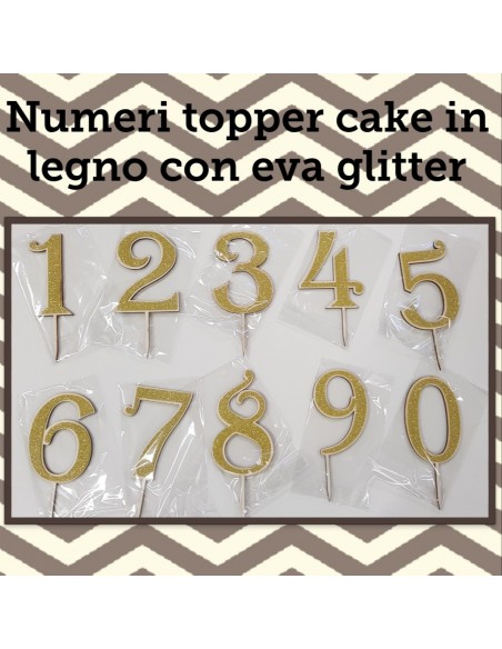 NUMERO LEGNO 7 CON EVA GLITTER ORO CM. H. 14CM TOPPER CAKE -