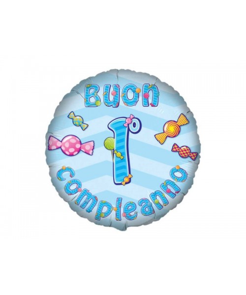 PALLONE MYLAR 18" BUON 1° COMPLEANNO CELESTE - L'Officina delle