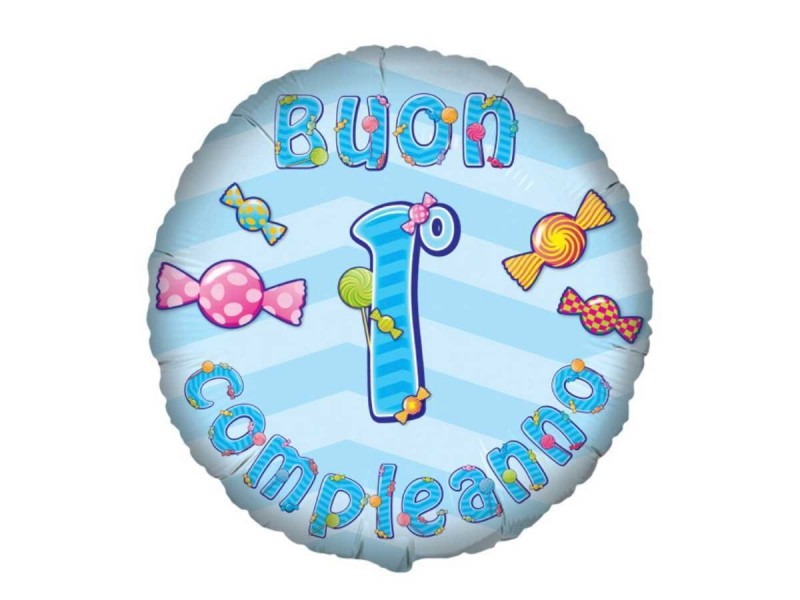 PALLONE MYLAR 18" BUON 1° COMPLEANNO CELESTE - L'Officina delle