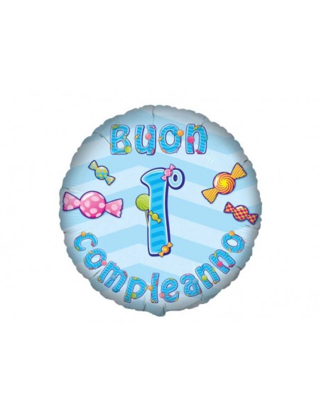 PALLONE MYLAR 18" BUON 1° COMPLEANNO CELESTE - L'Officina delle