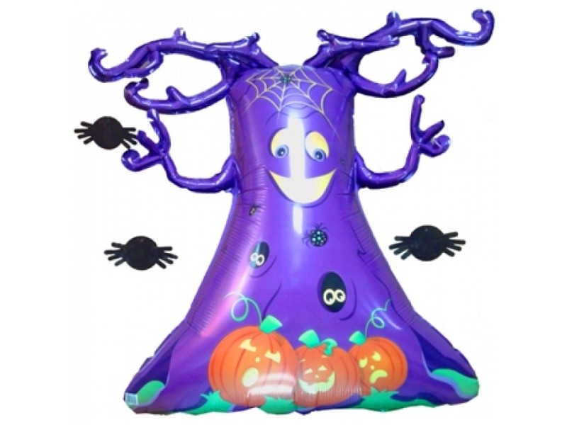 PALLONE MYLAR ALBERO HALLOWEEN CON RAGNETTI 89X89CM -