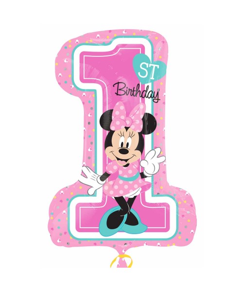 PALLONE MYLAR MINNIE 1ST BIRTHDAY 48X71CM - L'Officina delle