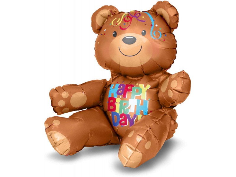 PALLONE MYLAR ORSO SEDUTO HAPPY BDAY 43CM - L'Officina delle