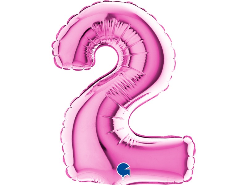 PALLONE NUMERO MYLAR MINI 2 FUCSIA 18CM - L'Officina delle feste