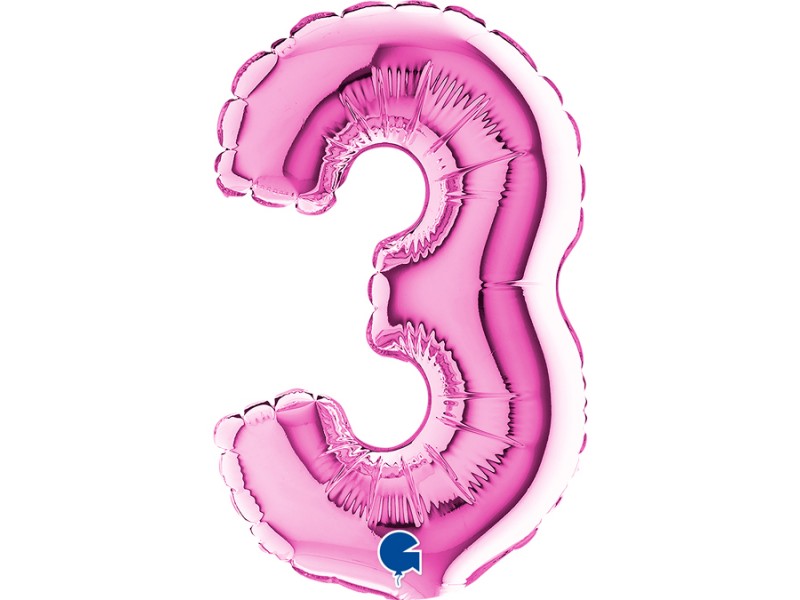 PALLONE NUMERO MYLAR MINI 3 FUCSIA CM. 18 - L'Officina delle