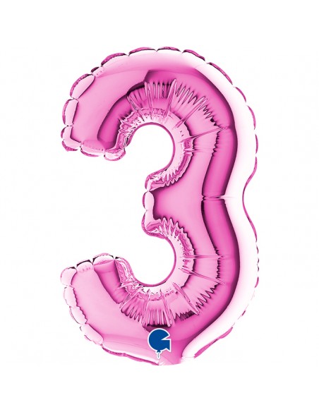 PALLONE NUMERO MYLAR MINI 3 FUCSIA CM. 18 - L'Officina delle