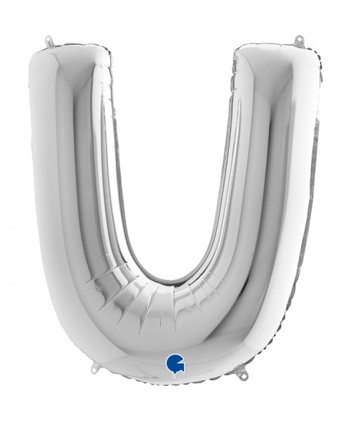 PALLONE MYLAR MEGA LETTERA "U" ARGENTO 102CM - L'Officina delle