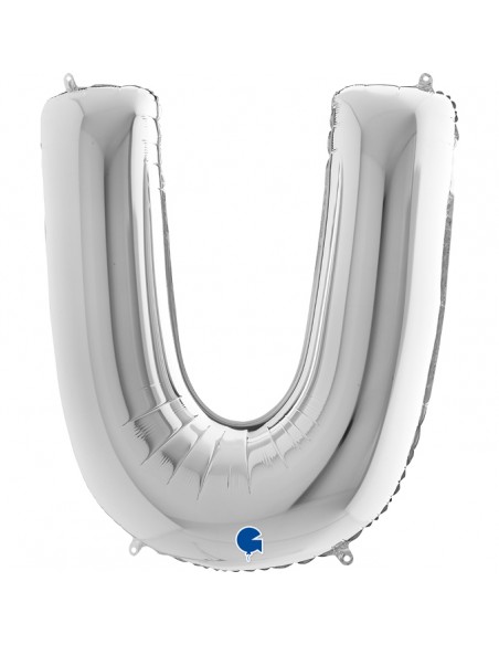 PALLONE MYLAR MEGA LETTERA "U" ARGENTO 102CM - L'Officina delle