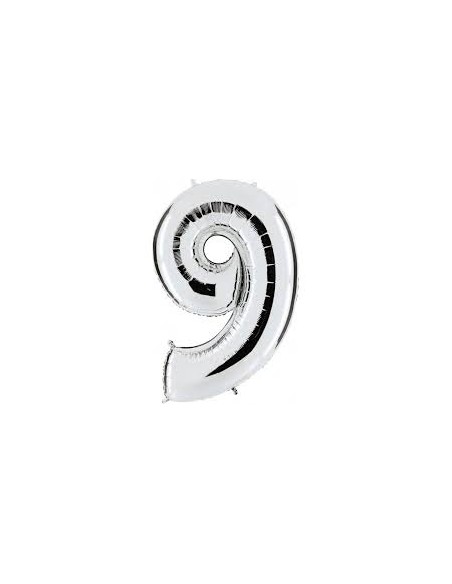 PALLONE NUMERO MYLAR MINI 9 ARGENTO CM. 18 - L'Officina delle