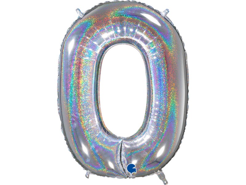 PALLONE MYLAR MEGA N. 0 ZERO GLITTER SILVER 102CM - L'Officina