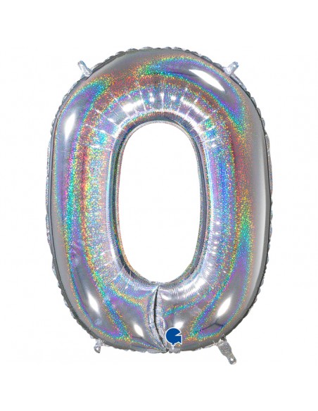 PALLONE MYLAR MEGA N. 0 ZERO GLITTER SILVER 102CM - L'Officina PALLONE MYLAR MEGA N. 0 ZERO GLITTER SILVER 102CM - L'Officina