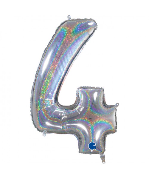 PALLONE MYLAR MEGA N. 4 GLITTER SILVER 102CM - L'Officina delle