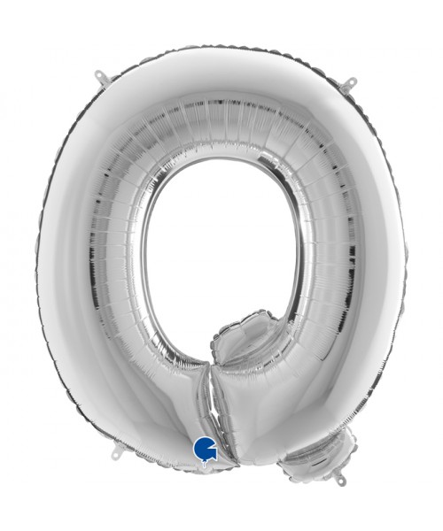 PALLONE MYLAR MEGA LETTERA "Q" ARGENTO 102CM - L'Officina delle
