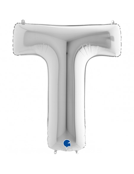 PALLONE MYLAR MEGA LETTERA "T" ARGENTO 102CM - L'Officina delle