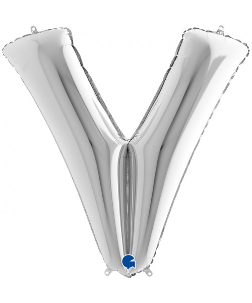 PALLONE MYLAR MEGA LETTERA "V" ARGENTO 102CM - L'Officina delle