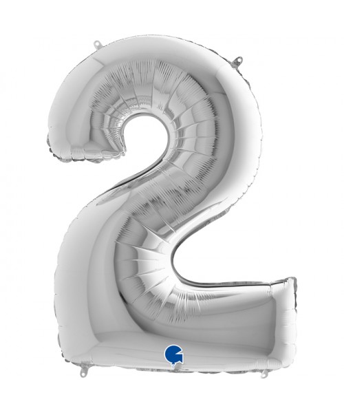 PALLONE MYLAR MEGA NUMERO N. 2 ARGENTO 102CM - L'Officina delle