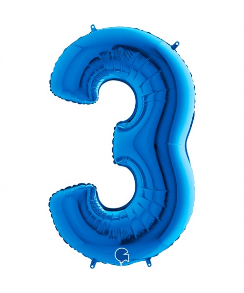 PALLONE MYLAR MEGA NUMERO N. 3 BLU 102CM - L'Officina delle