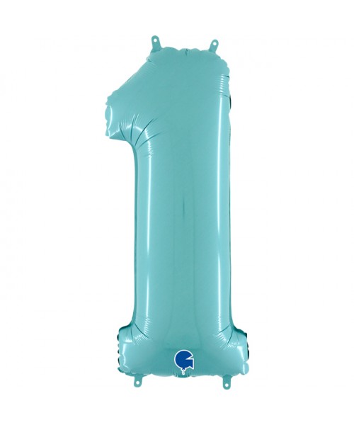 PALLONE MYLAR MEGA NUMERO N. 1 CELESTE 102CM - L'Officina delle
