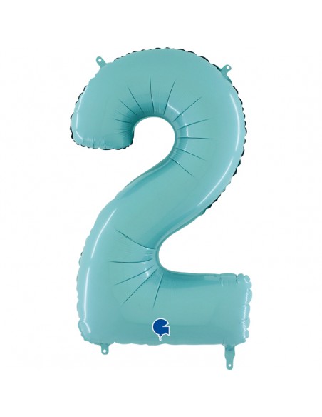 PALLONE MYLAR MEGA NUMERO N. 2 CELESTE 102CM - L'Officina delle
