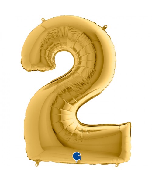 PALLONE MYLAR MEGA NUMERO N. 2 ORO 102CM - L'Officina delle