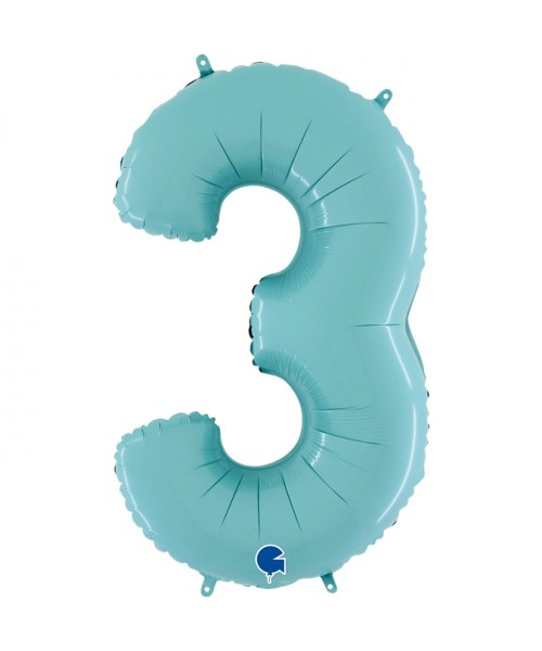 PALLONE MYLAR MEGA NUMERO N. 3 CELESTE 102CM - L'Officina delle