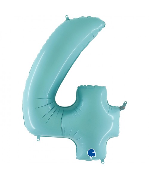 PALLONE MYLAR MEGA NUMERO N. 4 CELESTE 102CM - L'Officina delle