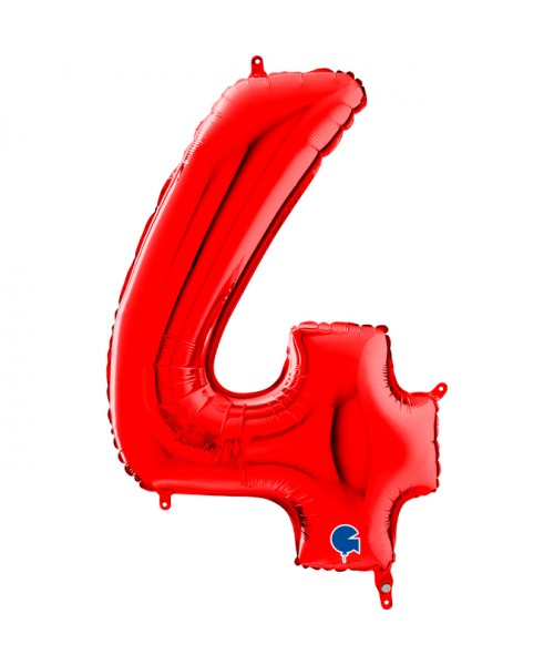 PALLONE MYLAR MEGA NUMERO N. 4 ROSSO 102CM - L'Officina delle