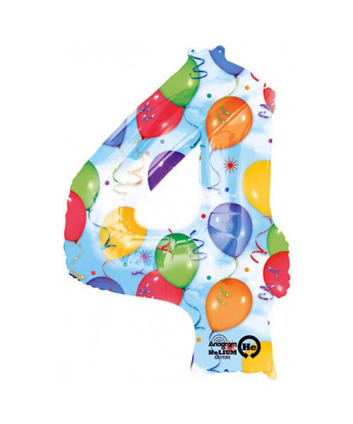 PALLONE MYLAR MEGA NUMERO N. 4 CON PALLONCINI CM.86 -