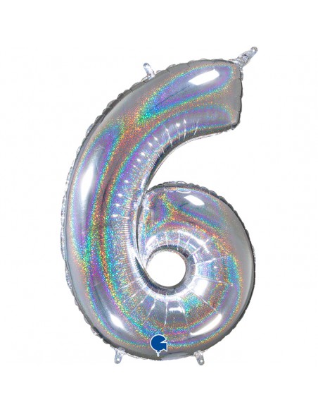 PALLONE MYLAR MEGA N. 6 - 9 GLITTER SILVER 102CM - L'Officina PALLONE MYLAR MEGA N. 6 - 9 GLITTER SILVER 102CM - L'Officina