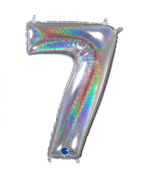 PALLONE MYLAR MEGA N. 7 GLITTER SILVER 102CM - L'Officina delle