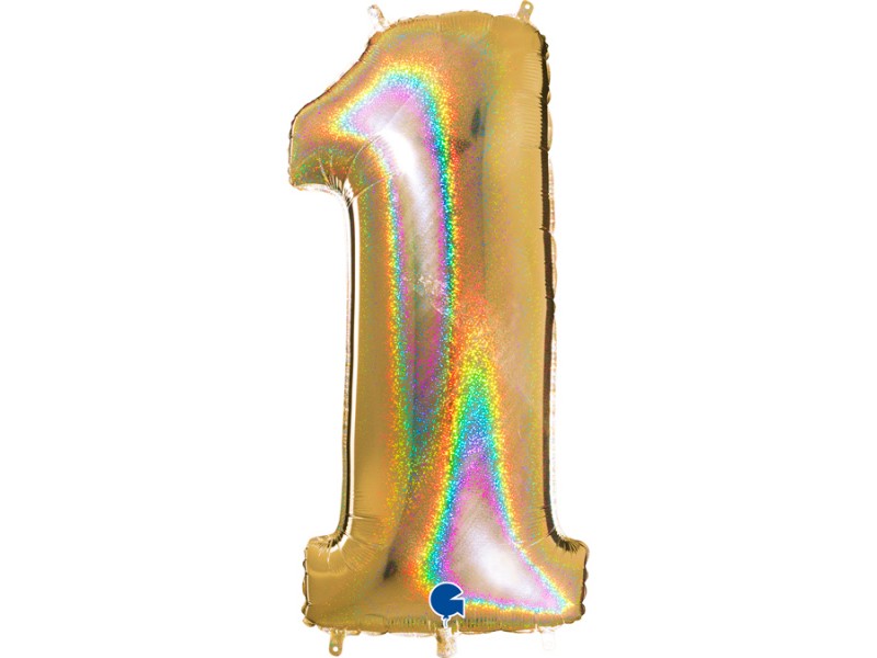 PALLONE MYLAR MEGA N. 1 GLITTER GOLD 102CM - L'Officina delle