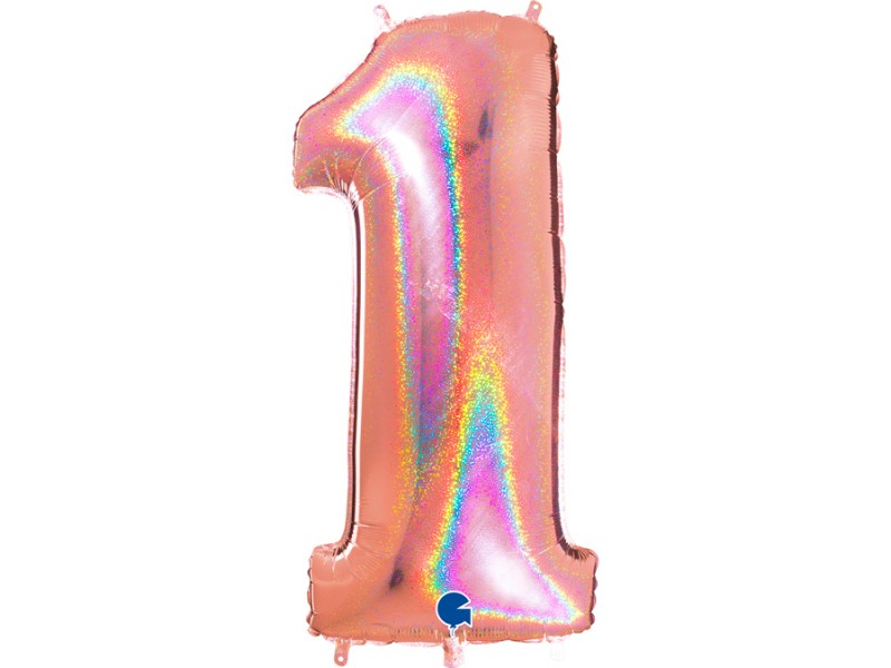PALLONE MYLAR MEGA N. 1 GLITTER ROSE GOLD 102CM - L'Officina