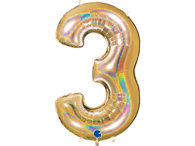 PALLONE MYLAR MEGA N. 3 GLITTER GOLD 102CM - L'Officina delle